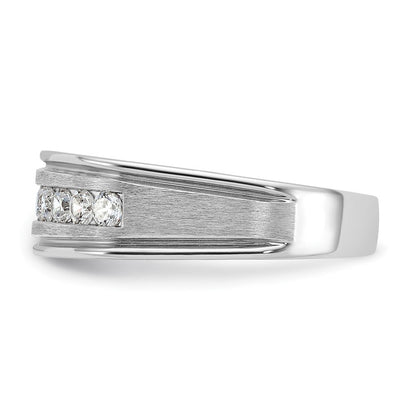 14K Weißgold 0,5 ct. Labor Gezüchteter Diamant VS/SI+ G+ Neun-Steine Komplett Poliert Gebürstet und Gerillt Herrenring