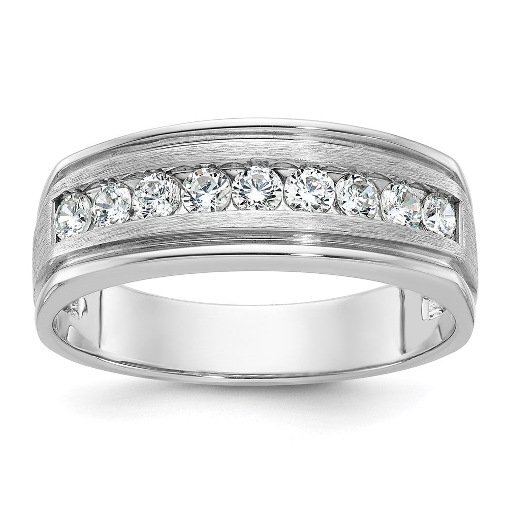 14K Weißgold 0,5 ct. Labor Gezüchteter Diamant VS/SI+ G+ Neun-Steine Komplett Poliert Gebürstet und Gerillt Herrenring