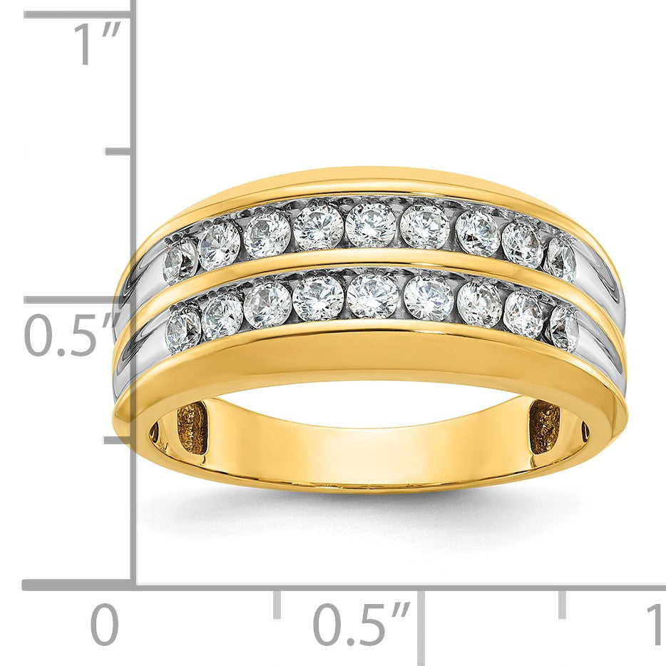14K Gelbgold mit Weißrhodinierung 0,75 ct. Laborgezüchteter Diamant VS/SI+ G+ Zweireihiger Herrenring
