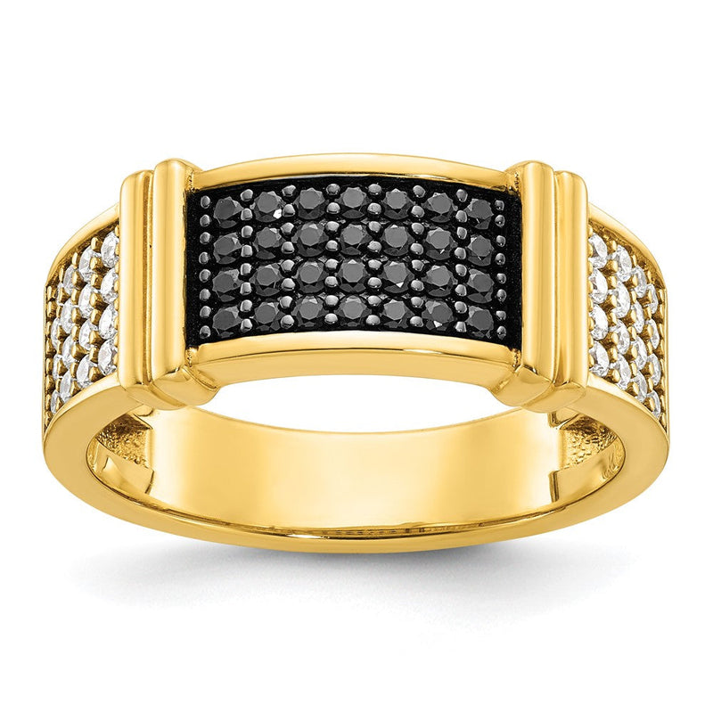 10K Gelbgold 10ky Ibgoodman Herren Schwarz und Weiß Diamanten mit Rhodiniert Komplett Ring