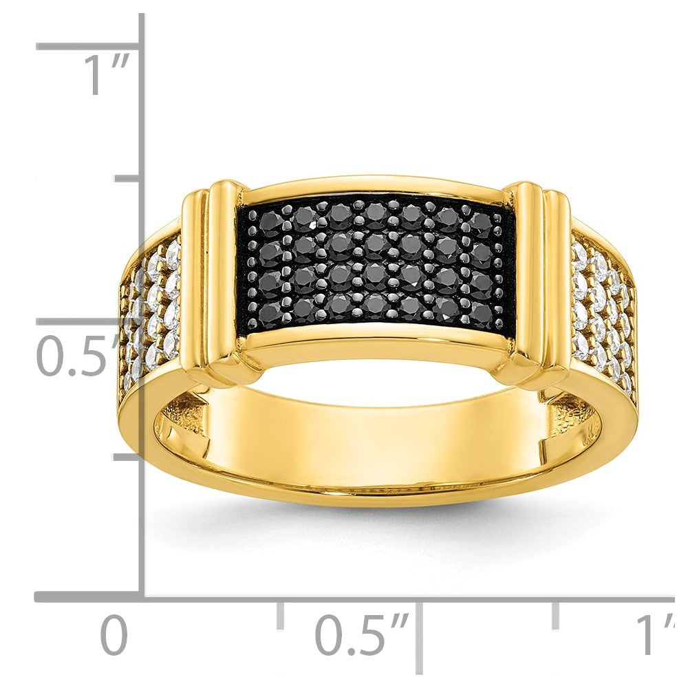 14K Gelbgold Herren-Ring mit 0,625 Karat schwarzen und weißen Diamanten, komplett besetzt