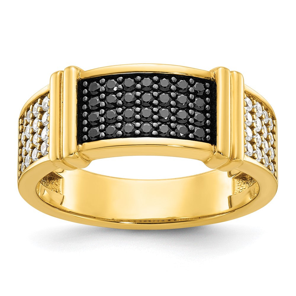 14K Gelbgold Herren-Ring mit 0,625 Karat schwarzen und weißen Diamanten, komplett besetzt