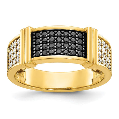 14K Gelbgold Herren-Ring mit 0,625 Karat schwarzen und weißen Diamanten, komplett besetzt