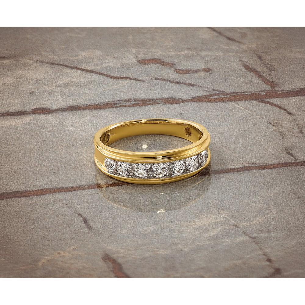 14K Gelbgold Herrenring mit 0,875 ct. laborgezüchteten Diamanten VS/SI+ G+, sieben Steinen, poliert