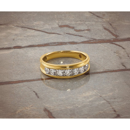 14K Gelbgold Herrenring mit 0,875 ct. laborgezüchteten Diamanten VS/SI+ G+, sieben Steinen, poliert