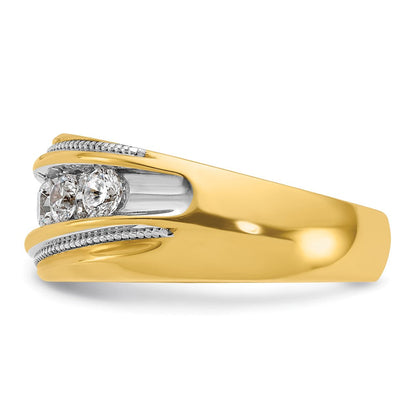 14K Gelb- und Rhodiumgold Herrenring mit Weißrhodium, Milgrain-Design, komplett mit 1K Diamanten besetzt