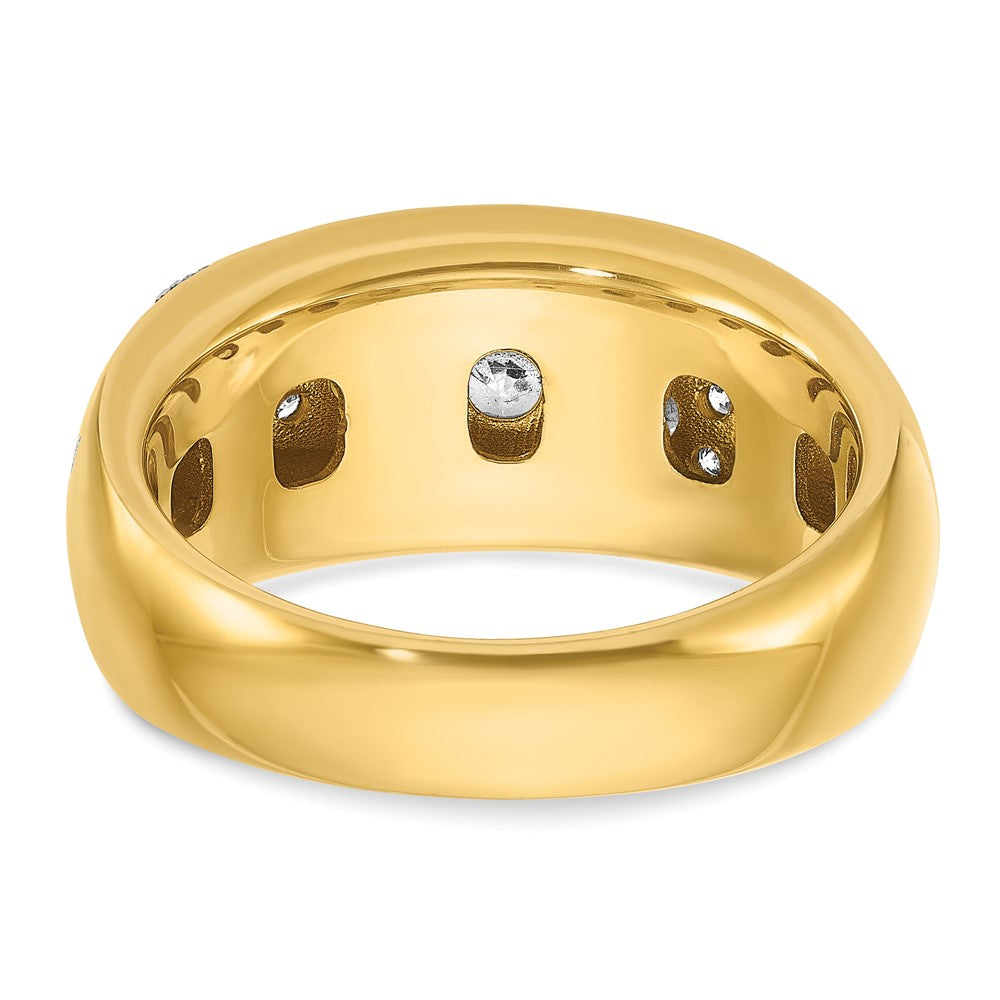 14K Gelb- und Rhodiumgold Herrenring mit Weißrhodium, Milgrain-Design, komplett mit 1K Diamanten besetzt