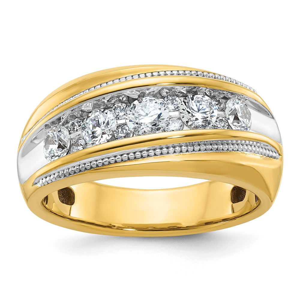 14K Gelb- und Rhodiumgold mit Weiß, 1 ct. Labor gezüchteter Diamant VS/SI+ G+, polierter Herrenring mit Milgrain