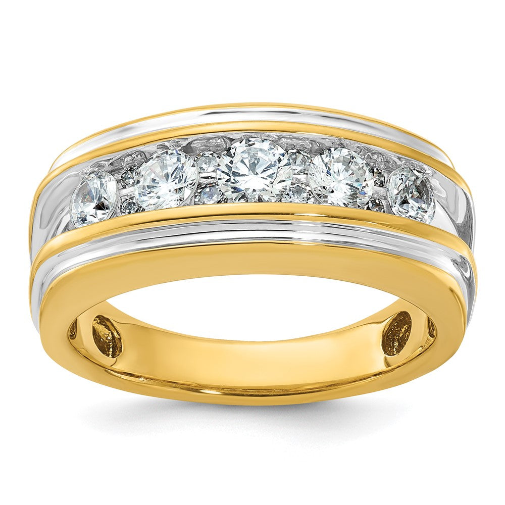 14K Gelb- und Rhodiumgold mit Weißrhodium Herren-Ring mit 1K Diamant, komplett besetzt