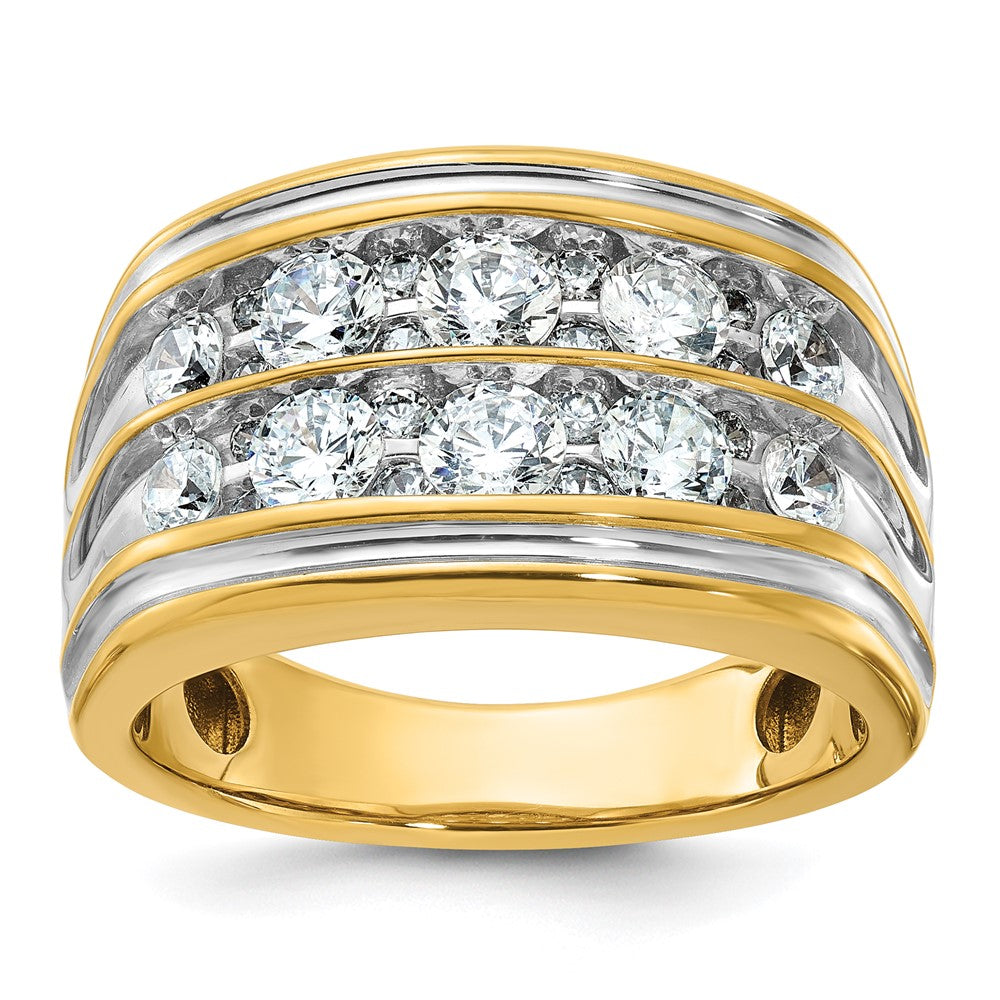 14K Gelb- und Rhodium-Weißgold, 2 ct. Laborgezüchteter Diamant VS/SI+ G+, kompletter zweireihiger Herrenring