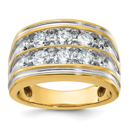 14K Gelbgold & Rhodiniertes Gold mit Weißrhodinierung Herren-Diamantring mit 2K Diamanten, komplett besetzt