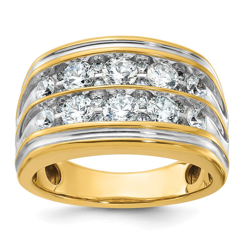 14K Gelbgold & Rhodiniertes Gold mit Weißrhodinierung Herren-Diamantring mit 2K Diamanten, komplett besetzt