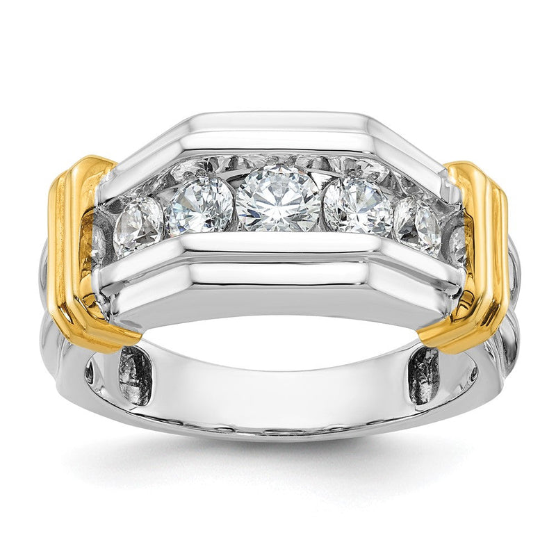 14K Bicolor True Origin Ibgoodman 1 Karat Im Labor Gezüchtet Diamant Vs+ F+ Five Stein Komplett Poliert und Gerillt Herren Ring