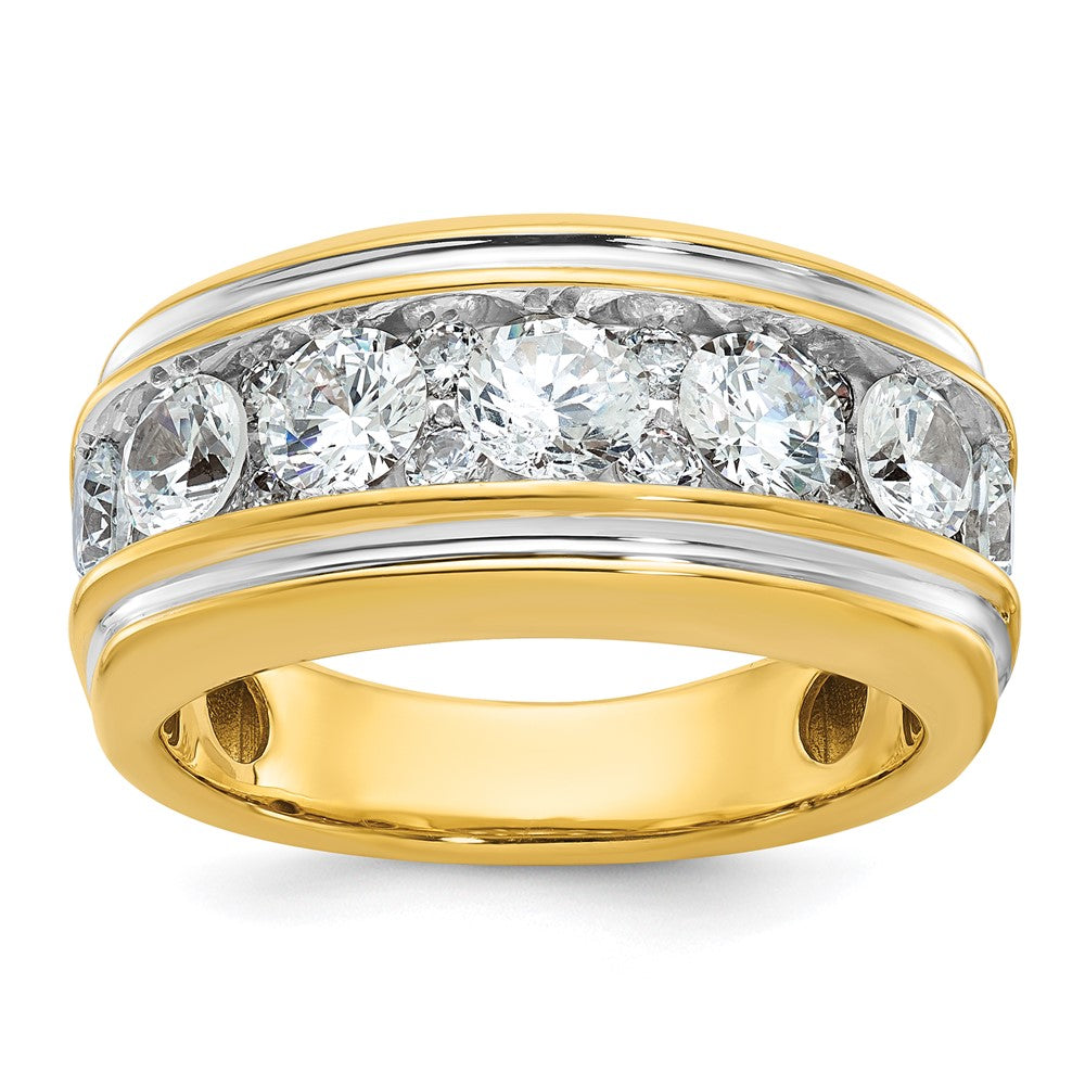 14K Gelbgold und Rhodium mit Weißrhodium Herren-Diamantring mit 3K, komplett besetzt