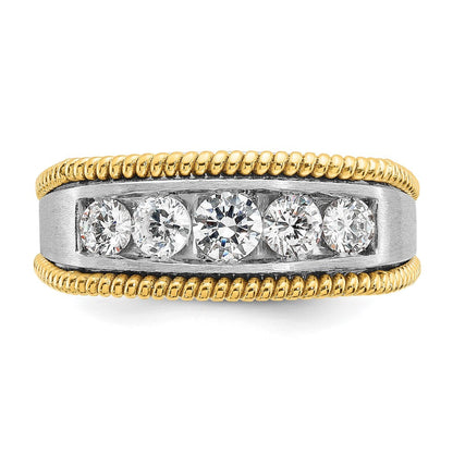 14K Bicolor Ring mit 1 ct. im Labor gezüchteten Diamanten, VS/SI+, G+, Fünf-Steine, poliert, satiniert und texturiert, für Herren
