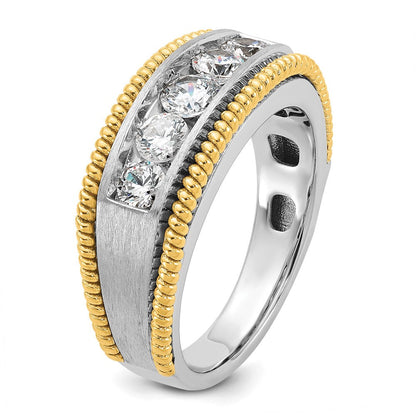 14K Bicolor Ring mit 1 ct. im Labor gezüchteten Diamanten, VS/SI+, G+, Fünf-Steine, poliert, satiniert und texturiert, für Herren