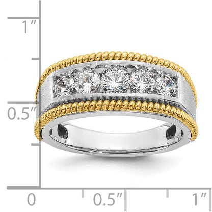 14K Bicolor Ring mit 1 ct. im Labor gezüchteten Diamanten, VS/SI+, G+, Fünf-Steine, poliert, satiniert und texturiert, für Herren