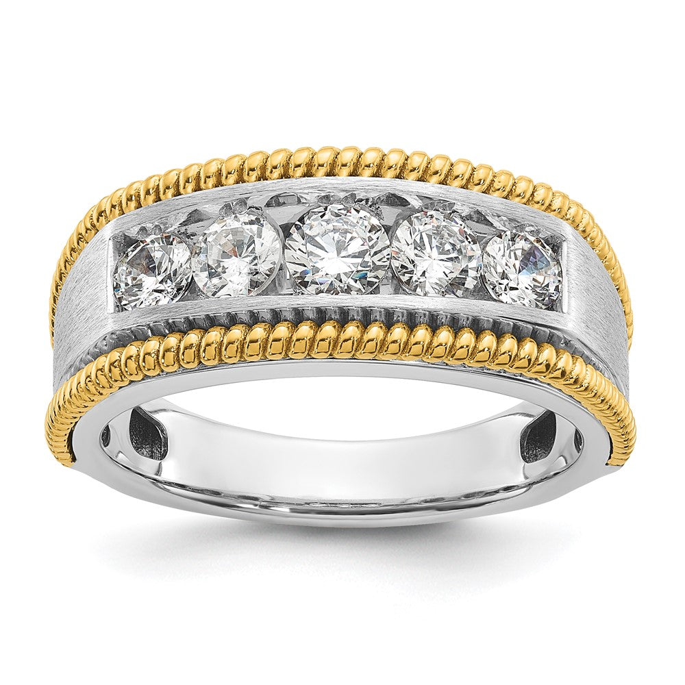 14K Bicolor Ring mit 1 ct. im Labor gezüchteten Diamanten, VS/SI+, G+, Fünf-Steine, poliert, satiniert und texturiert, für Herren