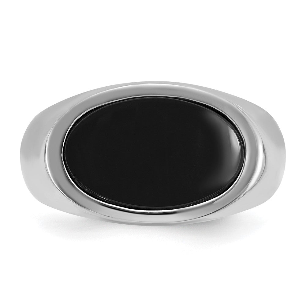 14K Weißgold Herren-Ring mit Onyx im Oval-Schliff, Ost-West-Fassung