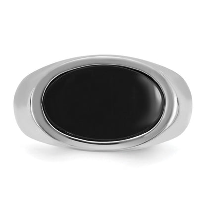 14K Weißgold Herren-Ring mit Onyx im Oval-Schliff, Ost-West-Fassung