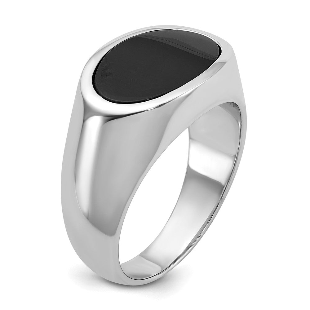 14K Weißgold Herren-Ring mit Onyx im Oval-Schliff, Ost-West-Fassung
