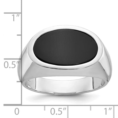 14K Weißgold Herren-Ring mit Onyx im Oval-Schliff, Ost-West-Fassung