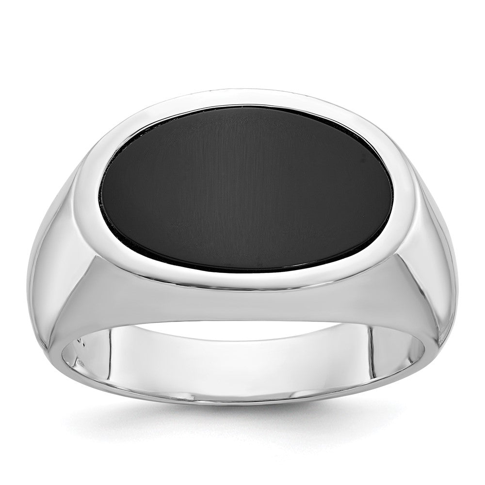 14K Weißgold Herren-Ring mit Onyx im Oval-Schliff, Ost-West-Fassung