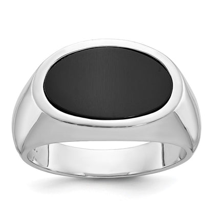 14K Weißgold Herren-Ring mit Onyx im Oval-Schliff, Ost-West-Fassung