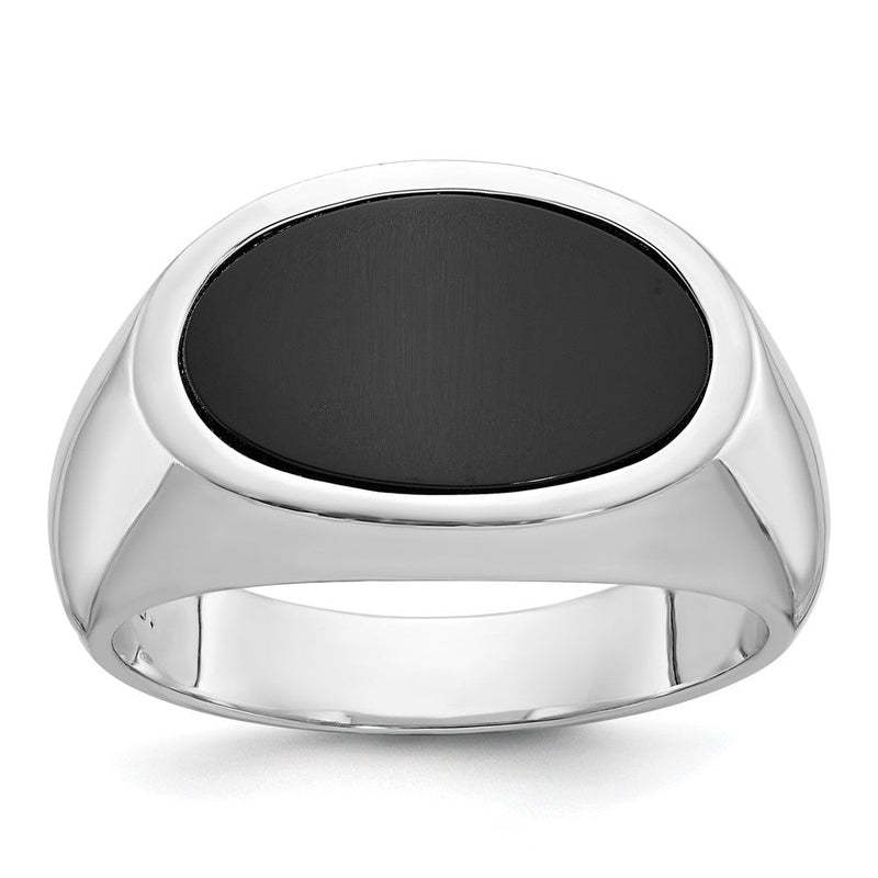 14K Weißgold Herren-Ring mit Onyx im Oval-Schliff, Ost-West-Fassung