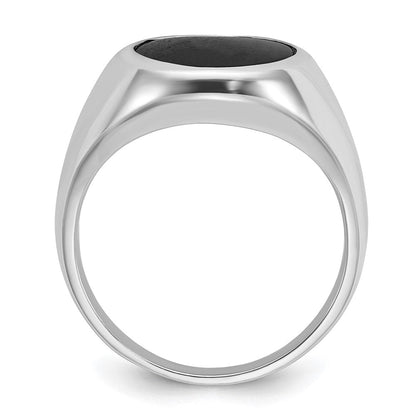14K Weißgold Herren-Ring mit ovalem Onyx