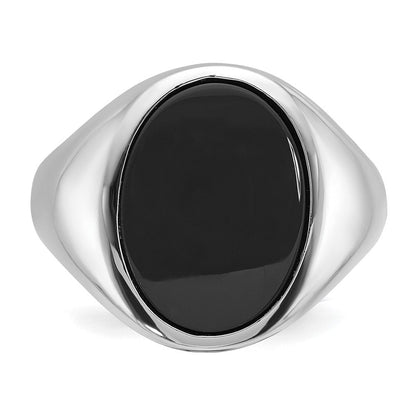 14K Weißgold Herren-Ring mit ovalem Onyx