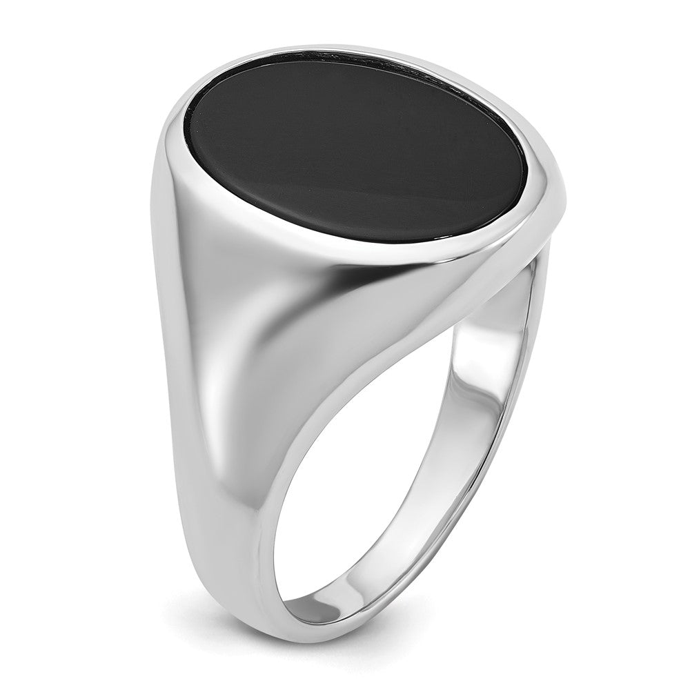 14K Weißgold Herren-Ring mit ovalem Onyx