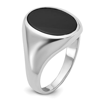 14K Weißgold Herren-Ring mit ovalem Onyx
