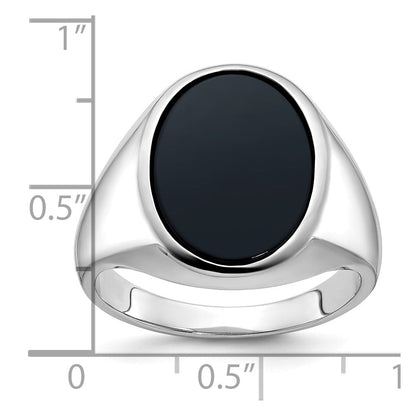 14K Weißgold Herren-Ring mit ovalem Onyx