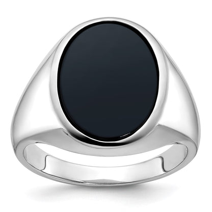 14K Weißgold Herren-Ring mit ovalem Onyx