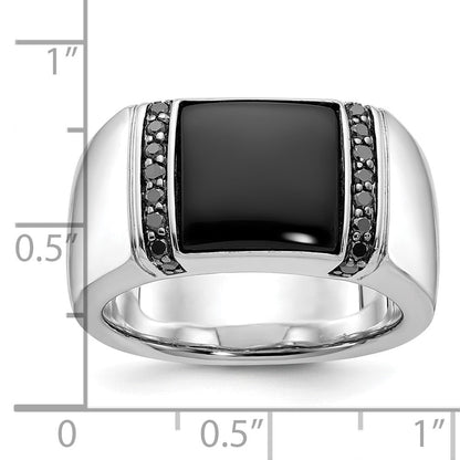 14K Weißgold Herren Onyx und 1/4 Karat Schwarz Diamant Komplett Ring