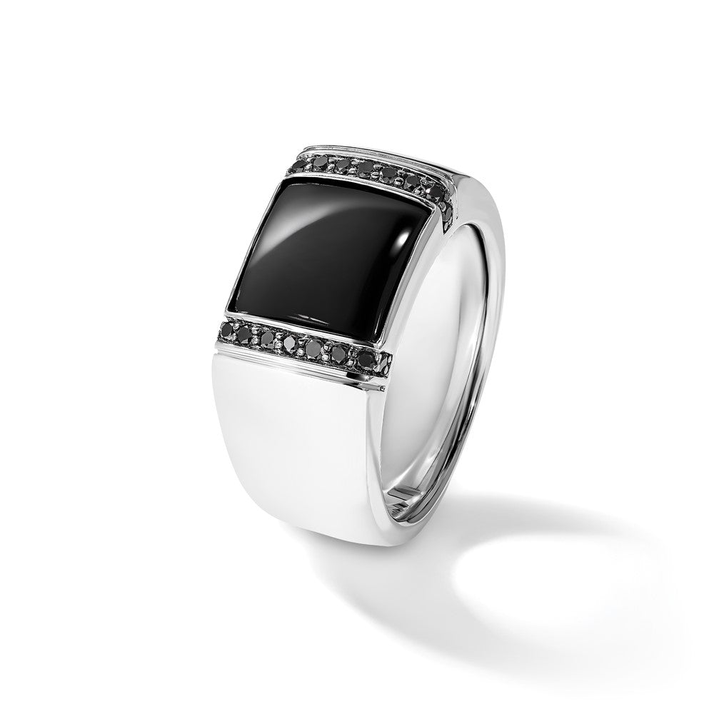 14K Weißgold Herren Onyx und 1/4 Karat Schwarz Diamant Komplett Ring