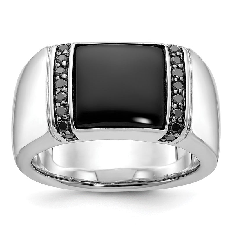 14K Weißgold Herren Onyx und 1/4 Karat Schwarz Diamant Komplett Ring