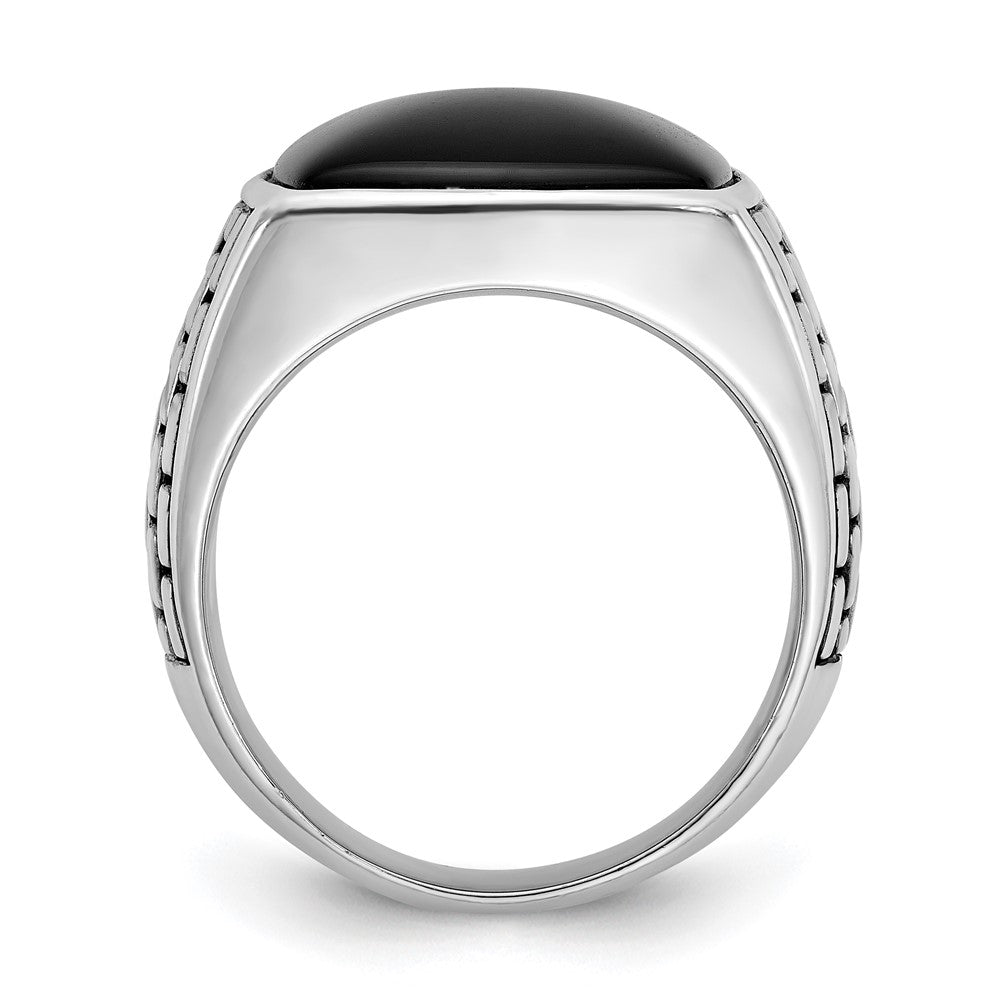 14K Weißgold Herren-Siegelring mit antikisiertem Onyx