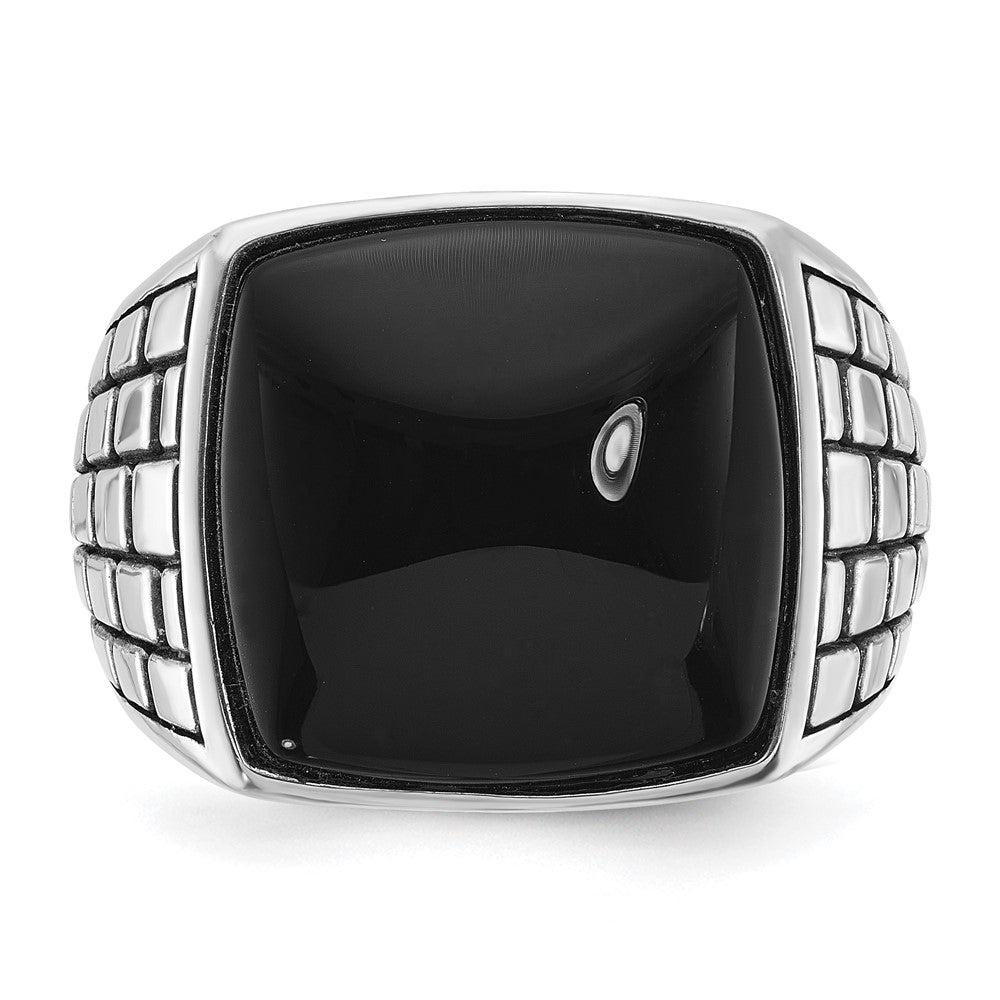 14K Weißgold Herren-Siegelring mit antikisiertem Onyx