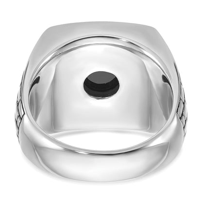 14K Weißgold Herren-Siegelring mit antikisiertem Onyx