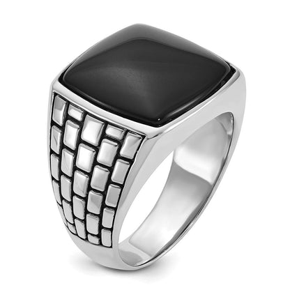 14K Weißgold Herren-Siegelring mit antikisiertem Onyx