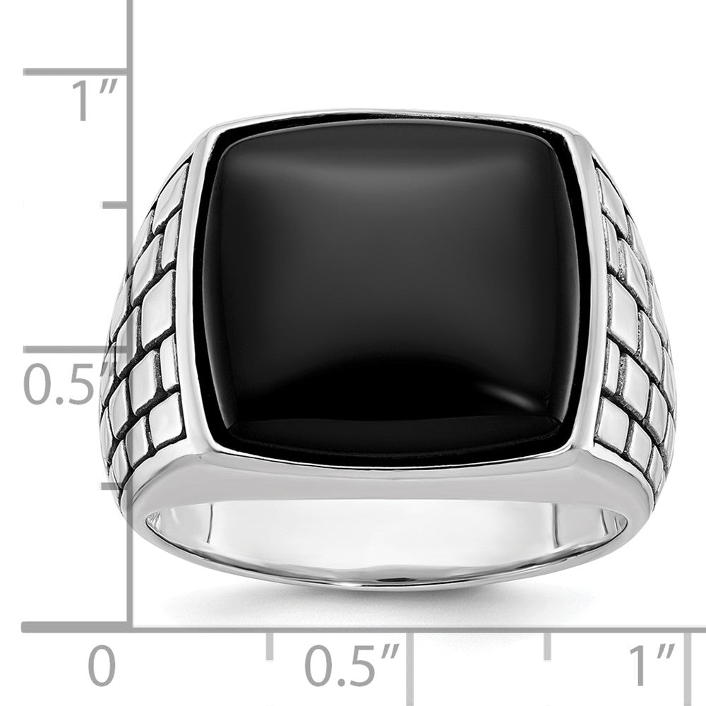 14K Weißgold Herren-Siegelring mit antikisiertem Onyx