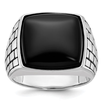 14K Weißgold Herren-Siegelring mit antikisiertem Onyx