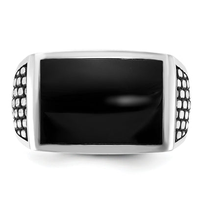 14K Weißgold Herrenring mit Schwarzrhodium und Onyx