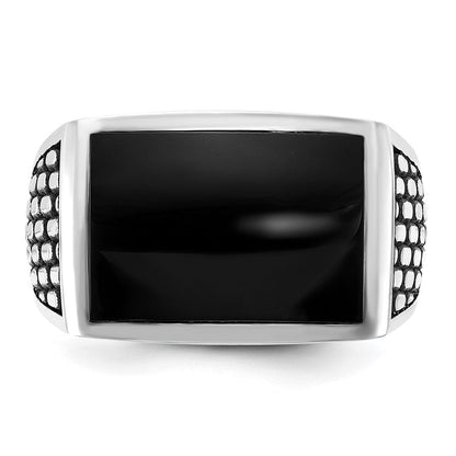 14K Weißgold Herrenring mit Schwarzrhodium und Onyx