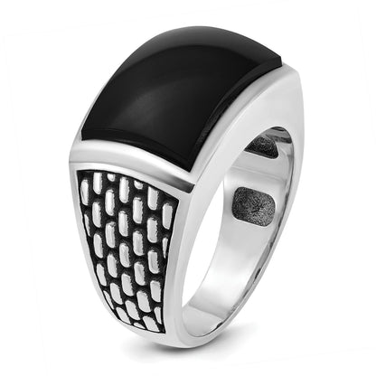 14K Weißgold Herrenring mit Schwarzrhodium und Onyx