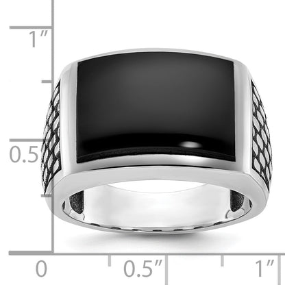 14K Weißgold Herrenring mit Schwarzrhodium und Onyx