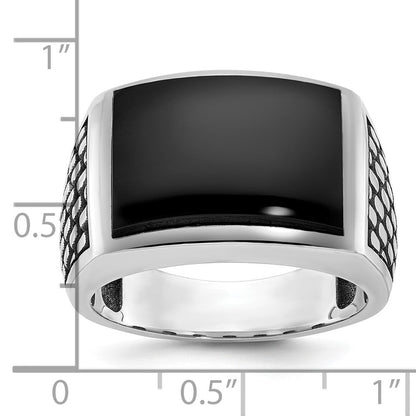 14K Weißgold Herrenring mit Schwarzrhodium und Onyx