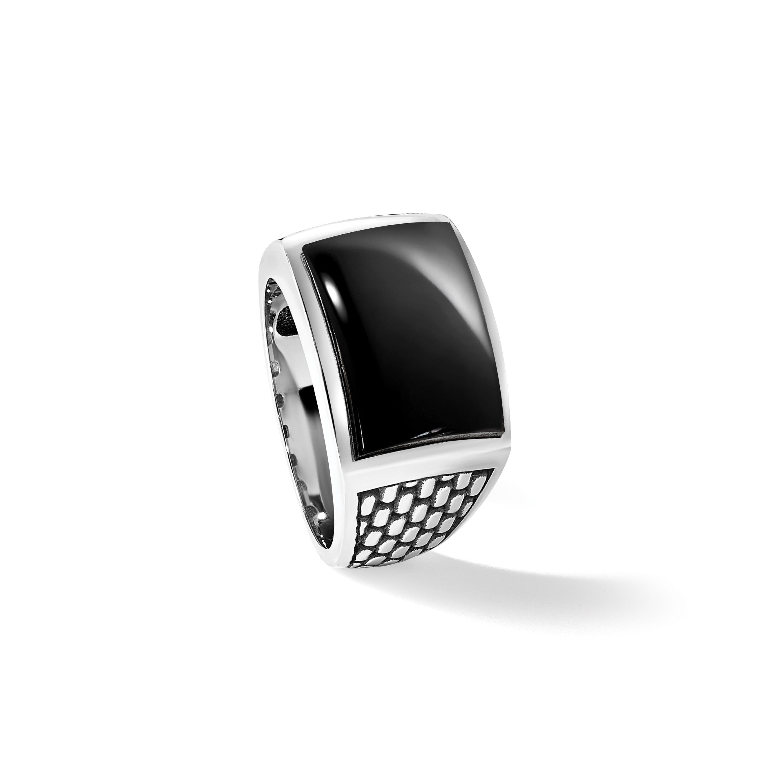 14K Weißgold Herrenring mit Schwarzrhodium und Onyx